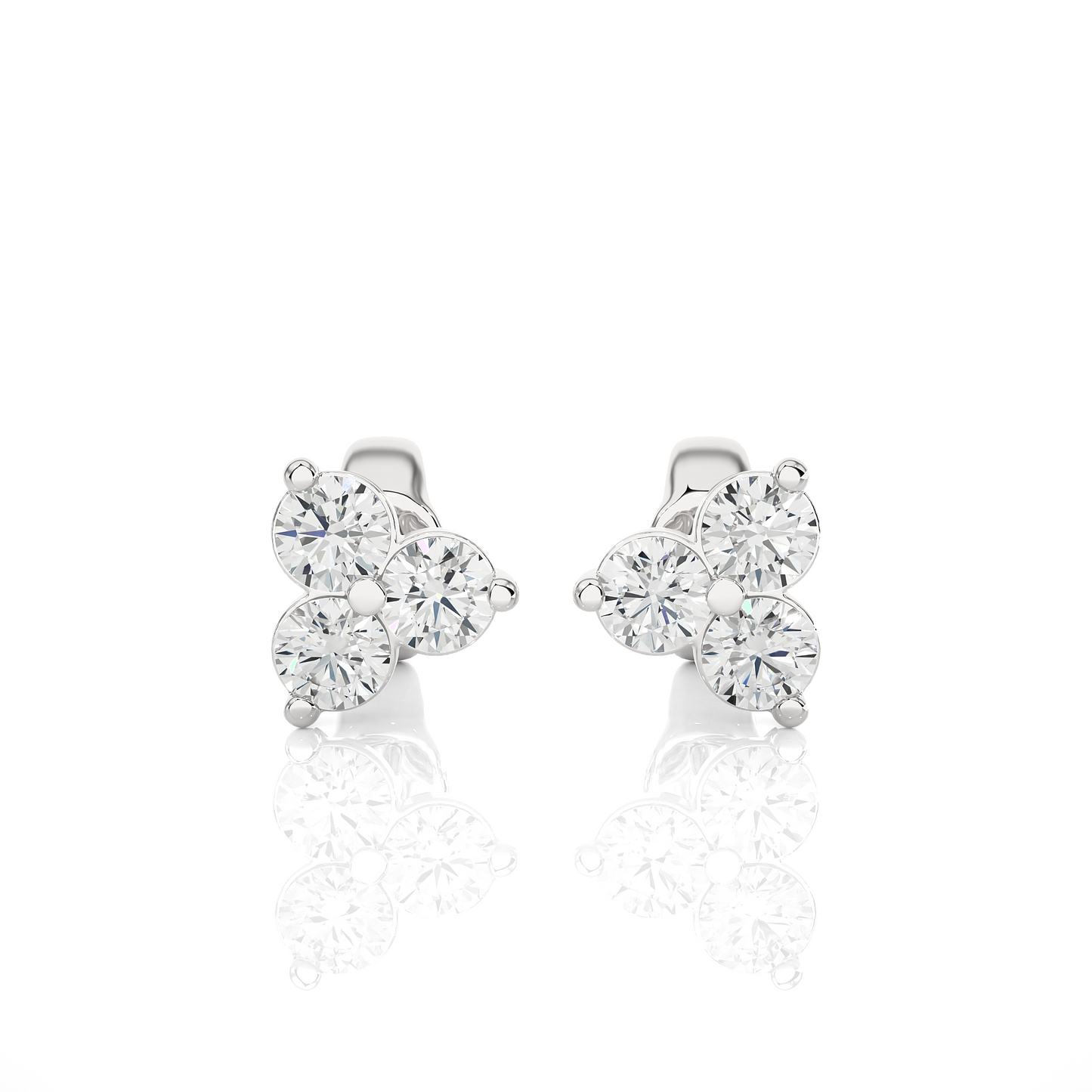 3 Stone Round Diamond Stud Earrings 14K Solid Gold Colorless Natural And Lab Diamond Earring