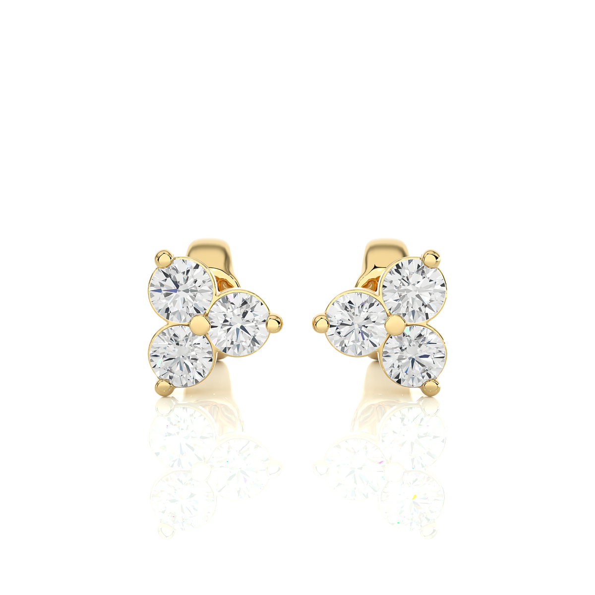 3 Stone Round Diamond Stud Earrings 14K Solid Gold Colorless Natural And Lab Diamond Earring - HIGHCARAT DIAMONDS