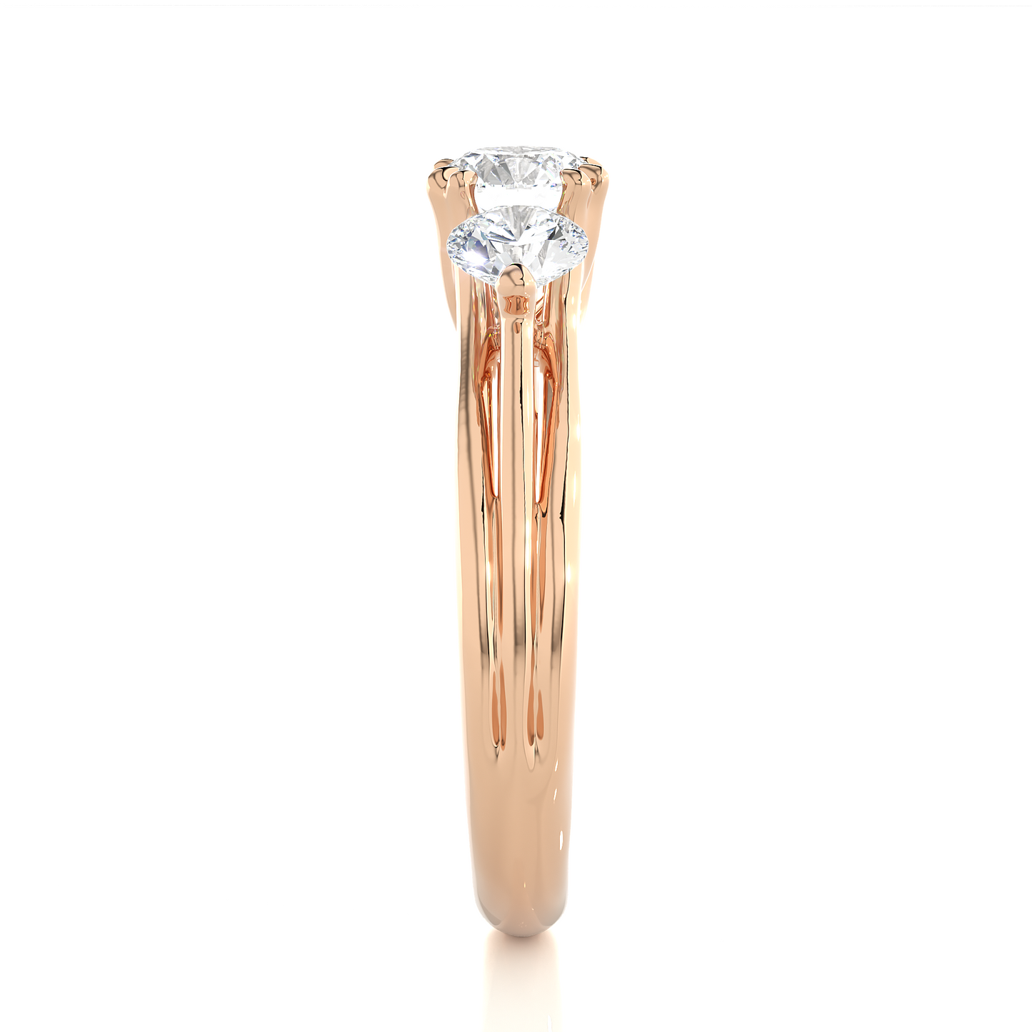 3 Stone Round Shape Ring, Lab Grown 14k Solid Gold Ring, Handmade Jewelry For Her