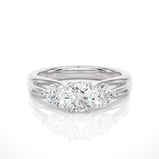 3 Stone Round Shape Ring, Lab Grown 14k Solid Gold Ring, Handmade Jewelry For Her - HIGHCARAT DIAMONDS