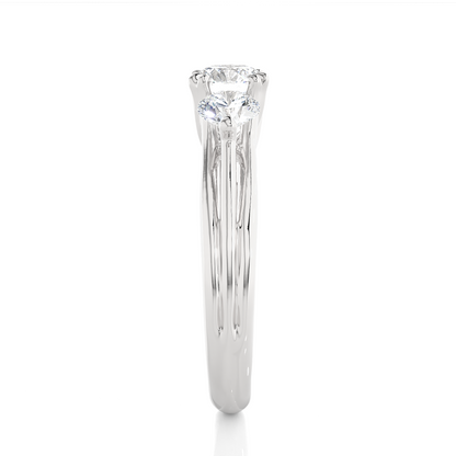 3 Stone Round Shape Ring, Lab Grown 14k Solid Gold Ring, Handmade Jewelry For Her