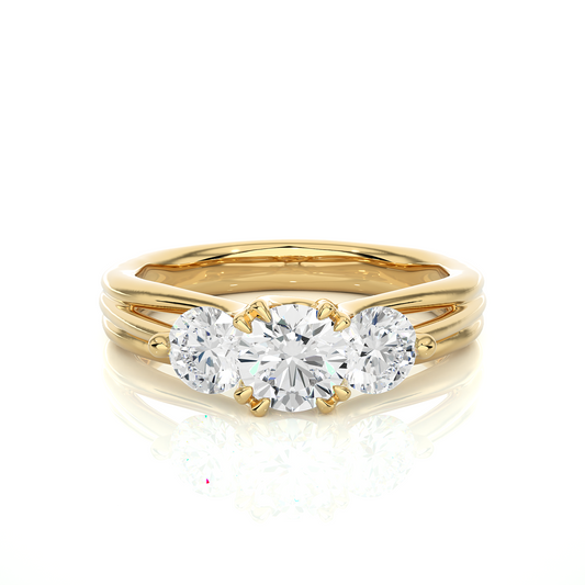 3 Stone Round Shape Ring, Lab Grown 14k Solid Gold Ring, Handmade Jewelry For Her - HIGHCARAT DIAMONDS