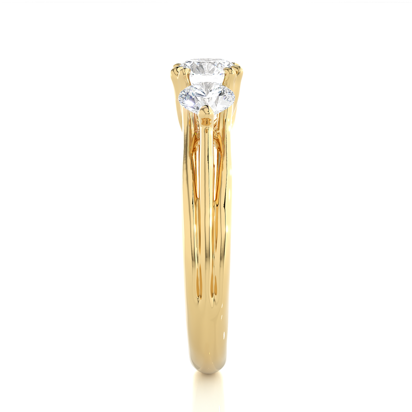 3 Stone Round Shape Ring, Lab Grown 14k Solid Gold Ring, Handmade Jewelry For Her