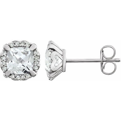 14K White Lab-Grown White Sapphire & 1/10 CTW Natural Diamond Earrings