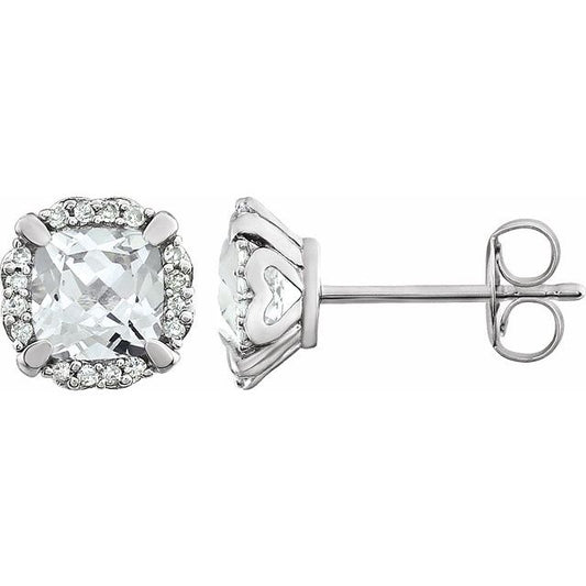 14K White Lab-Grown White Sapphire & 1/10 CTW Natural Diamond Earrings