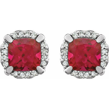 14K White Lab-Grown Ruby & 1/10 CTW Natural Diamond Earrings