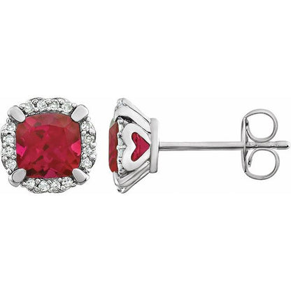 14K White Lab-Grown Ruby & 1/10 CTW Natural Diamond Earrings