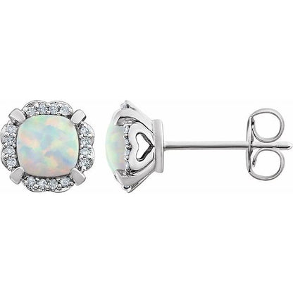 14K White Lab-Grown Opal & 1/10 CTW Natural Diamond Earrings