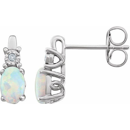 14K White Lab-Grown White Opal Opal & .02 CTW Natural Diamond Earrings