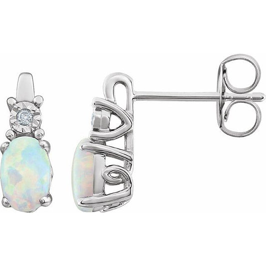 14K White Lab-Grown White Opal Opal & .02 CTW Natural Diamond Earrings