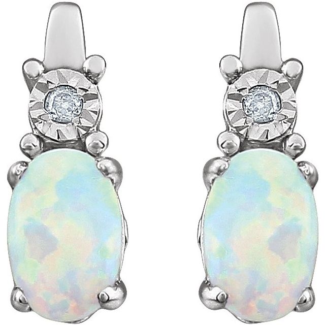 14K White Lab-Grown White Opal Opal & .02 CTW Natural Diamond Earrings