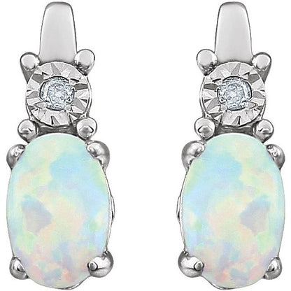14K White Lab-Grown White Opal Opal & .02 CTW Natural Diamond Earrings