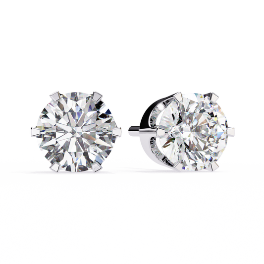 Solitaire 2.57Ct Round Cut Lab Grown Diamond 6 Pave Set Delicate Handmade Vintage Daily Wear Stud Earring
