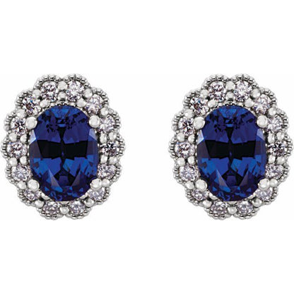 14K White Lab-Grown Blue Sapphire & 1/3 CTW Natural Diamond Earrings