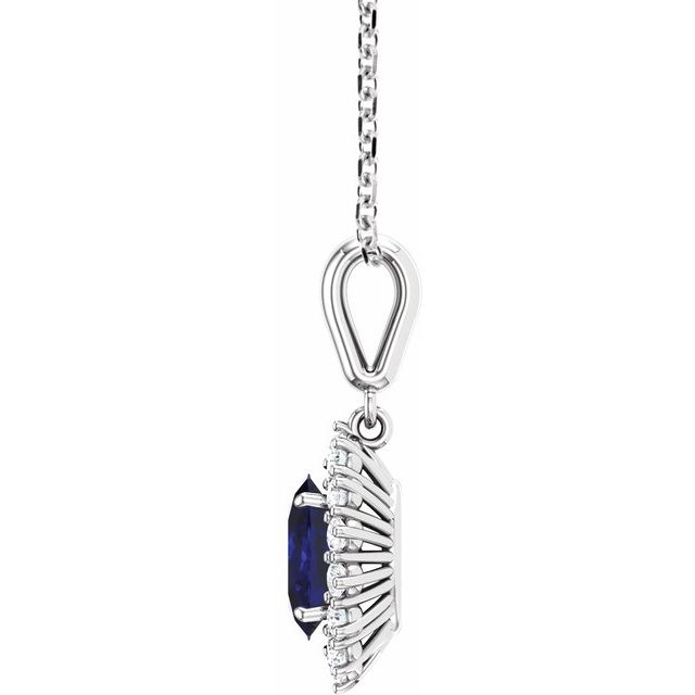 14K White Lab-Grown Blue Sapphire & 1/3 CTW Natural Diamond 18" Pendant