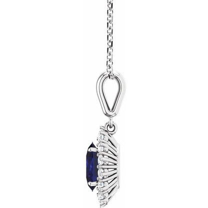 14K White Lab-Grown Blue Sapphire & 1/3 CTW Natural Diamond 18" Pendant