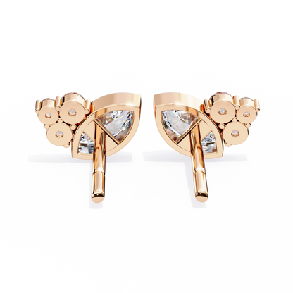 Round And Marquise Cut Top Grade Daimond Unique Bezel Set Elegance Timeless Vintage Dainty Stud Earring