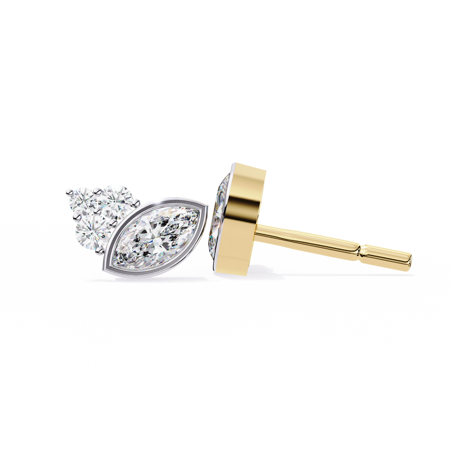 Round And Marquise Cut Top Grade Daimond Unique Bezel Set Elegance Timeless Vintage Dainty Stud Earring