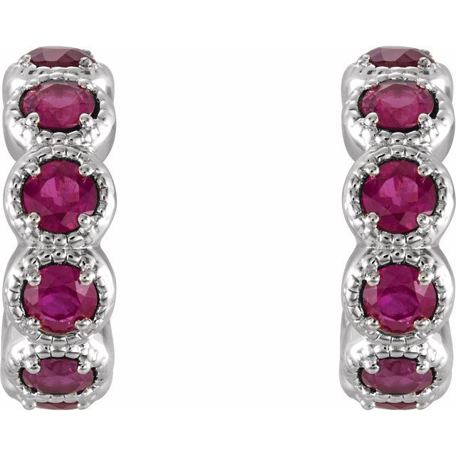 14K White Lab-Grown Ruby Hoop Earrings