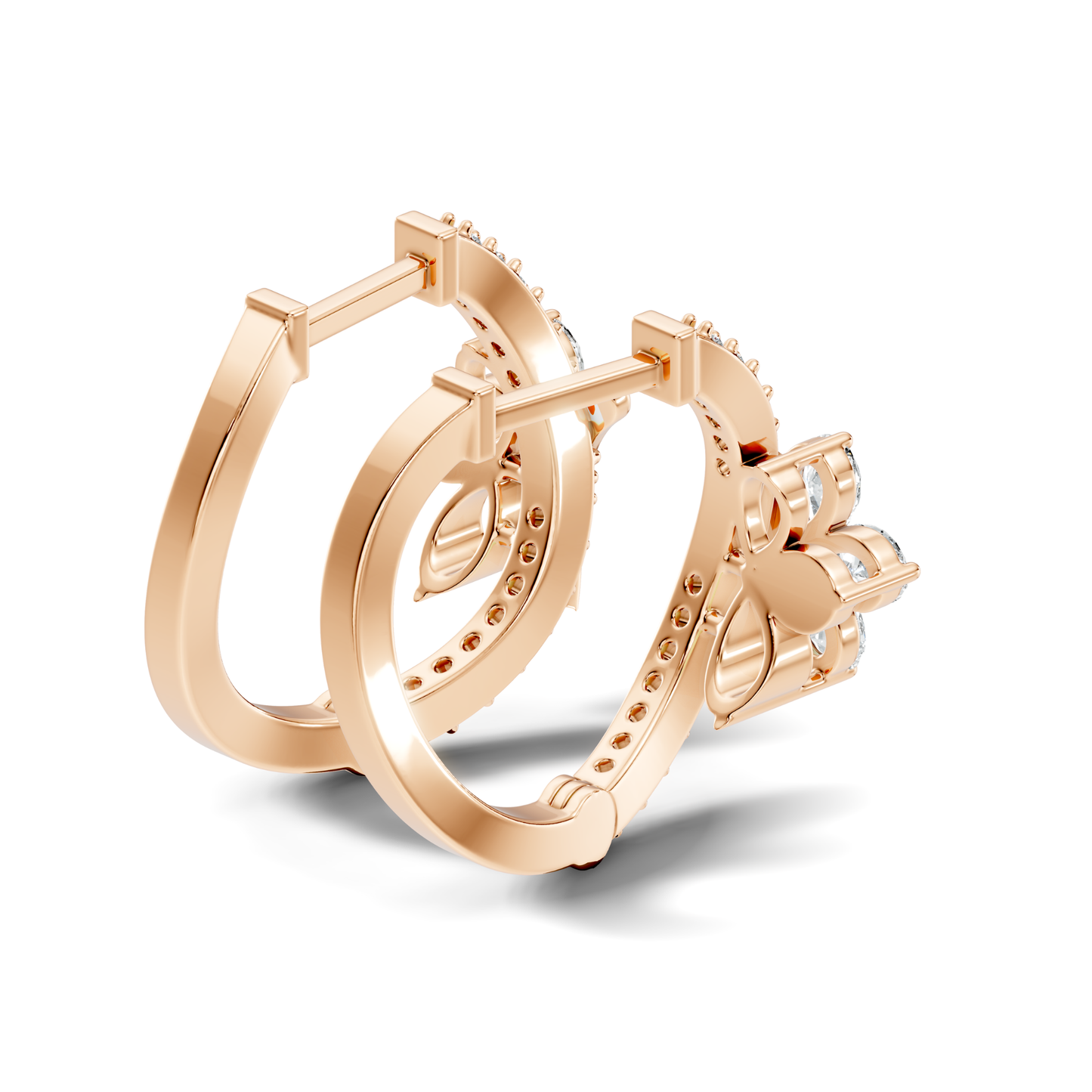 Pear and Round Cut Lab Grown Diamond Hinged Hoop Earring