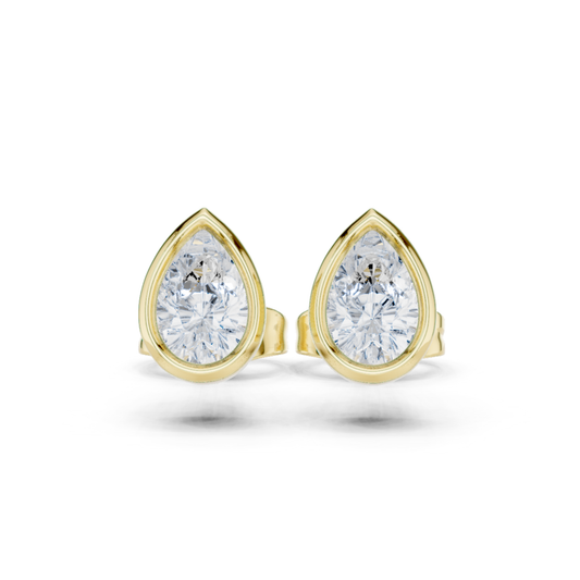 1.00CT Pear Cut Lab Grown Diamond Vintage Delicate Bezel Set Dainty Stud Earring Gift For Her