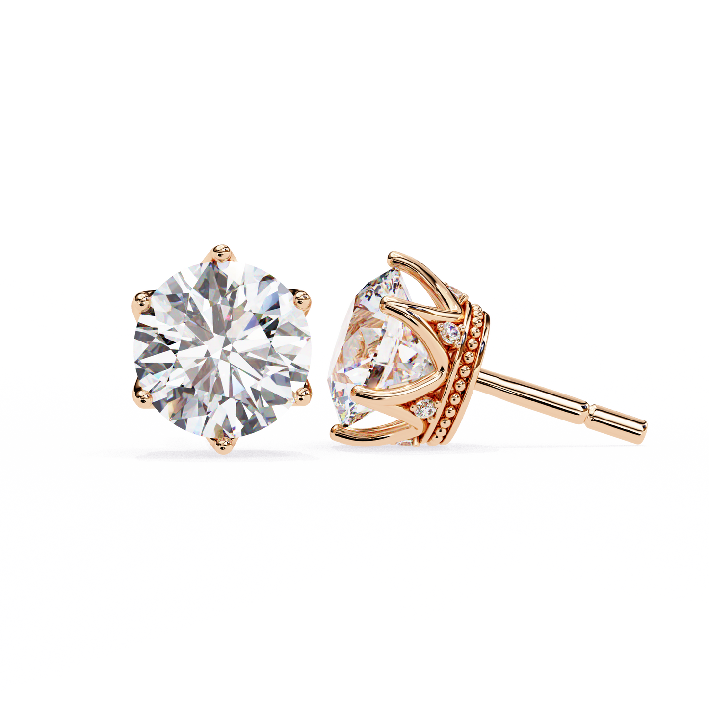 Vintage 2.62Ct Round Cut Diamond Unique 6 Prong Set Art Deco Solitaire Screw Back Stud Earring Gift For Her