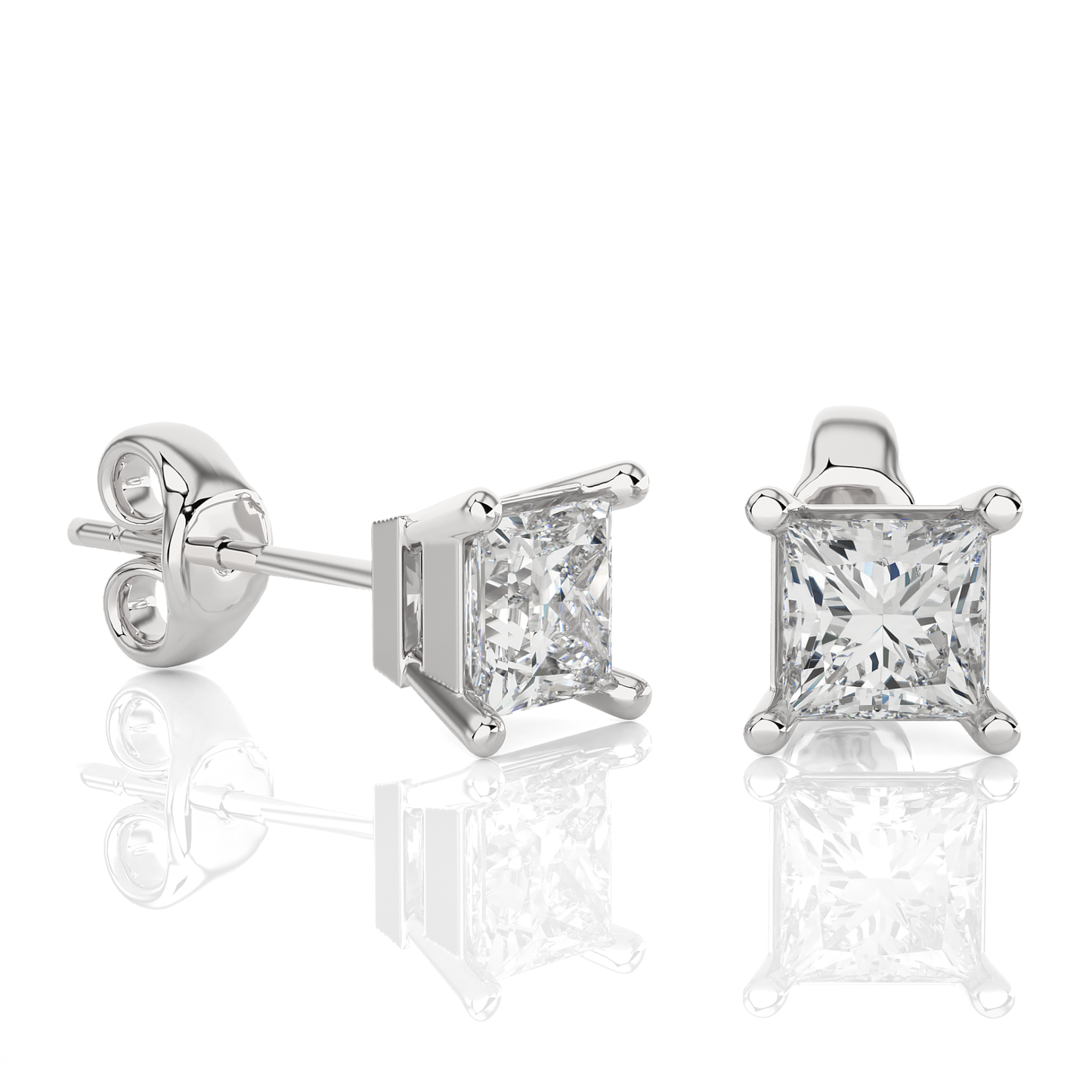 1 Carat Princess Cut Lab Grown Diamond Stud Earrings