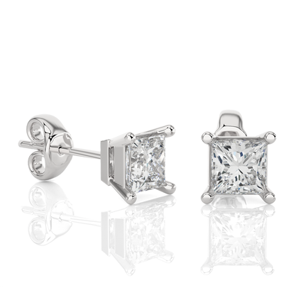 1 Carat Princess Cut Lab Grown Diamond Stud Earrings