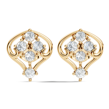 Lab Grown Round Cut Diamond Vintage Scroll Cluster Stud Earring