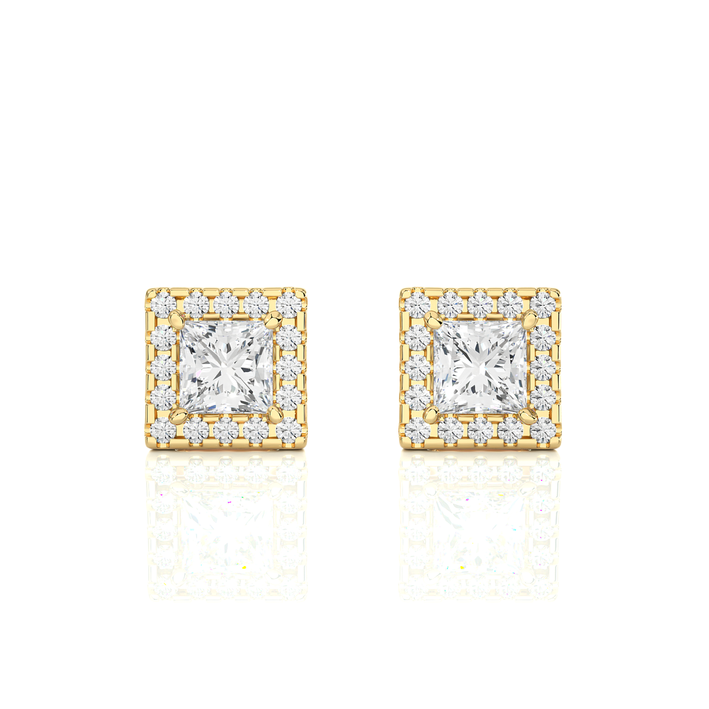 Princess Cut Lab Grown Diamond Halo Stud Earrings