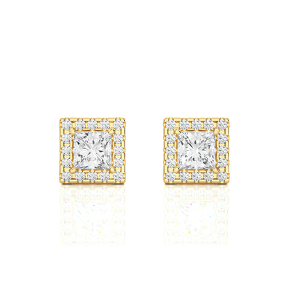 Princess Cut Lab Grown Diamond Halo Stud Earrings