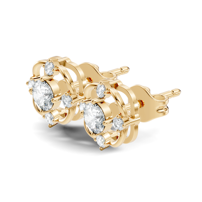 Round Cut Lab Grown Diamond Floral Cluster Square Stud Earring