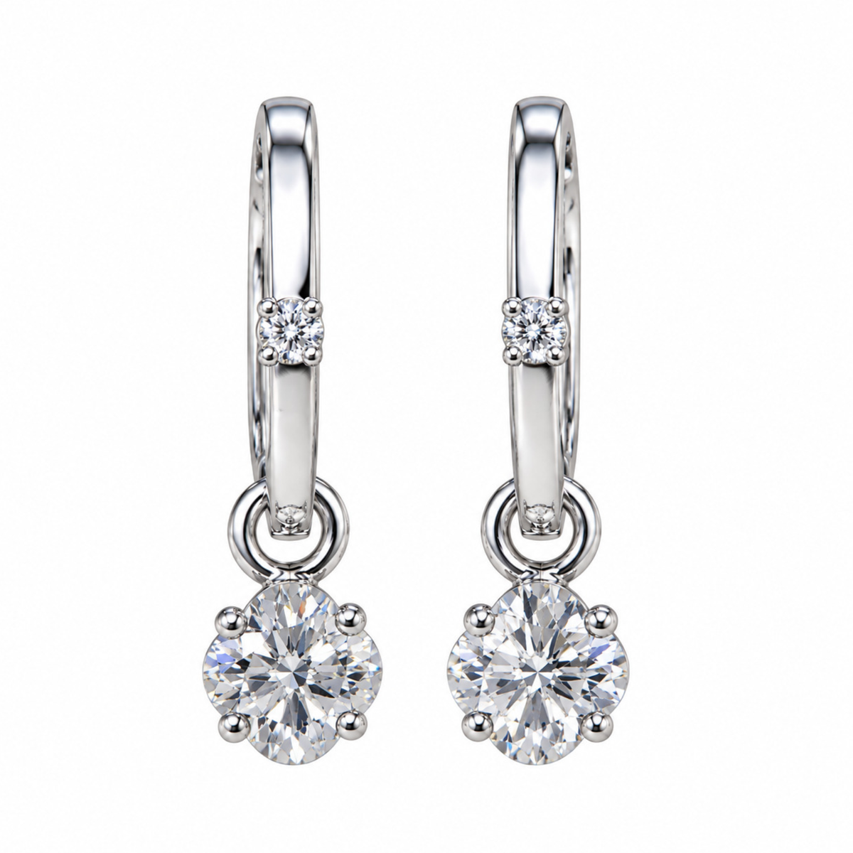Floral And Round Diamond Drop Earrings in White Gold