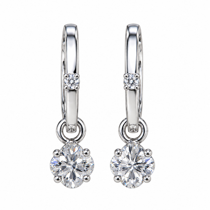 Floral And Round Diamond Drop Earrings in White Gold