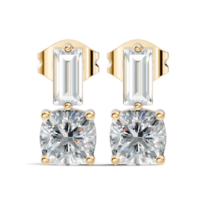 Baguette & Cushion Cut Studs Prong Set Lab grown Diamond Earring