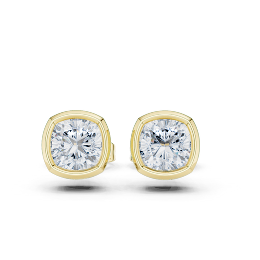 Cushion Cut Lab Grown Diamond Bezel Stud Earrings