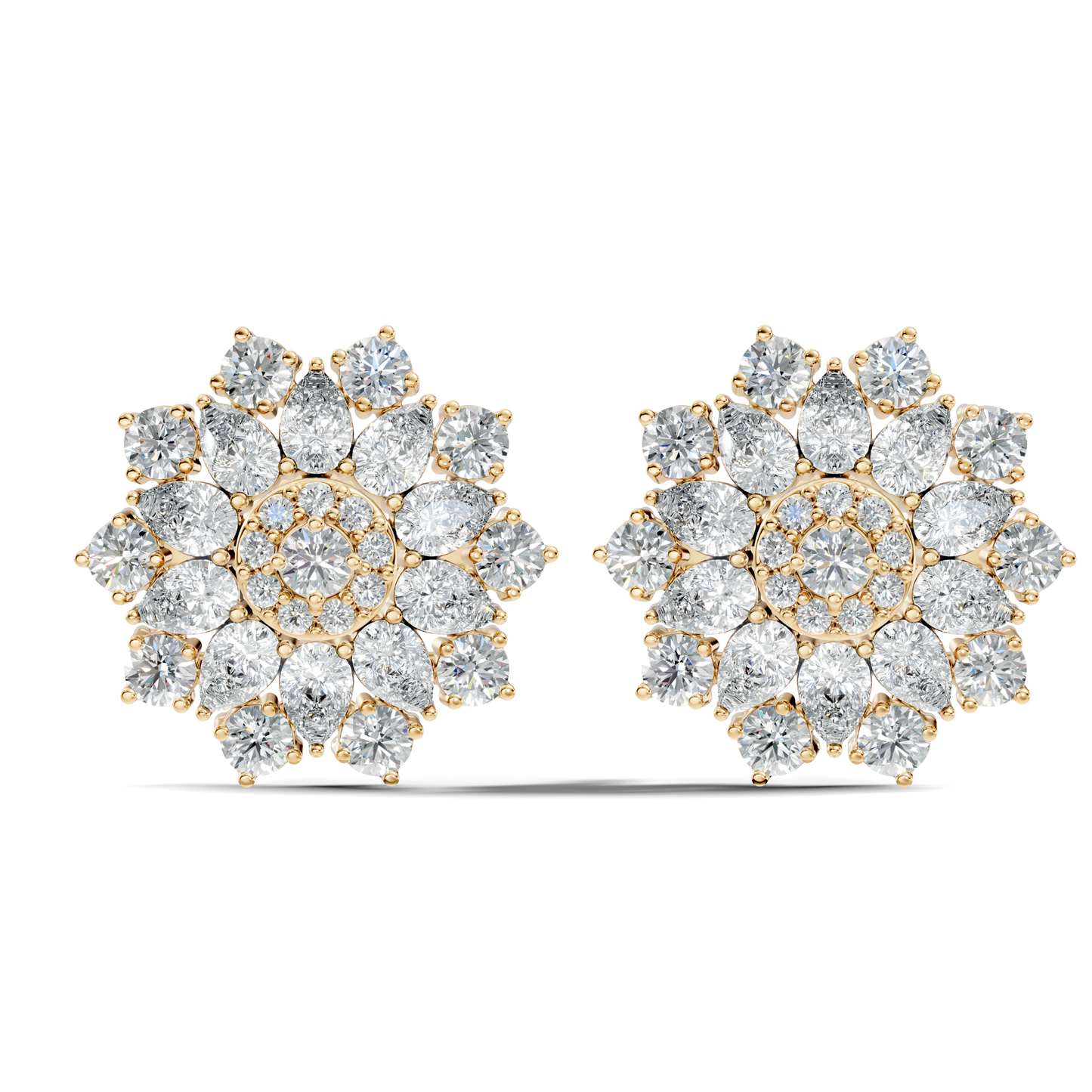 3.35 Ct Pear and Round Cut Lab Grown Diamond Floral Stud Earring