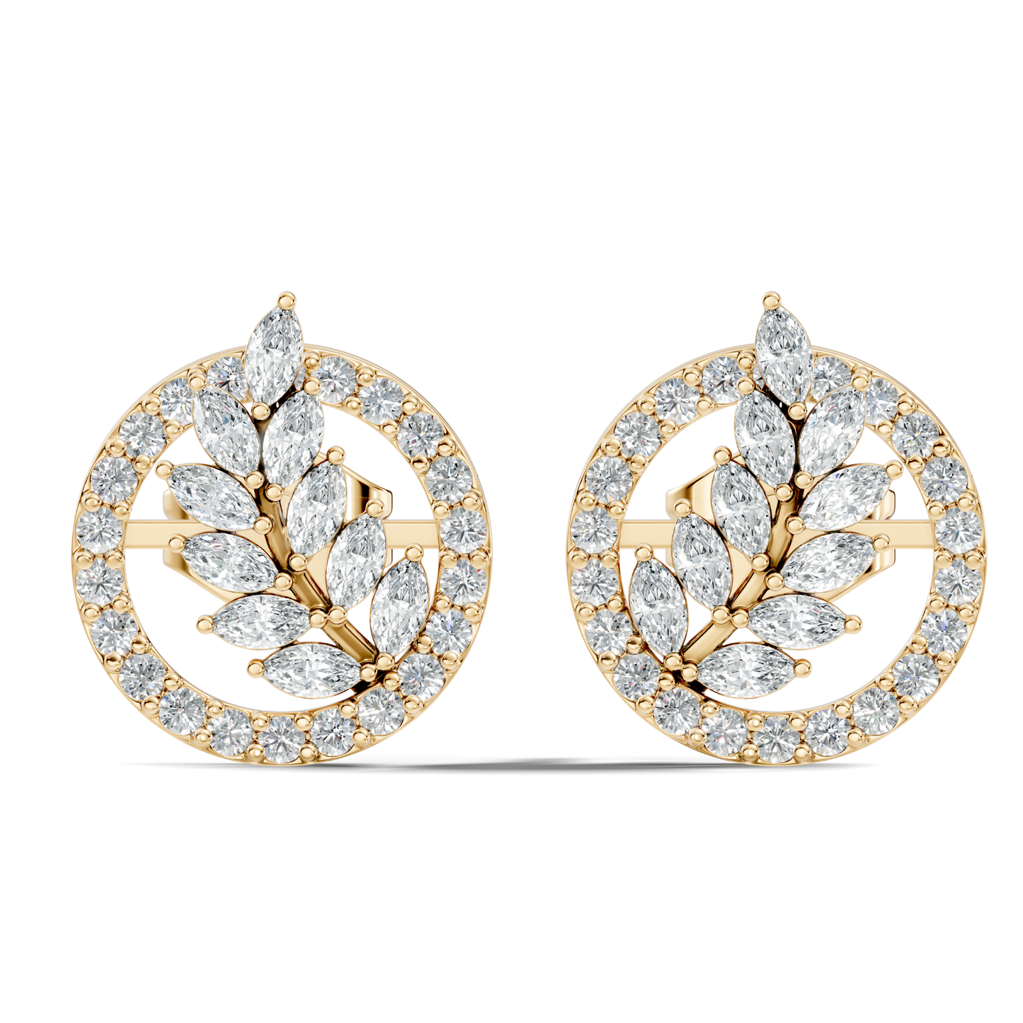 Marquise Cut Lab grown Diamond Leaf Halo Stud Earring