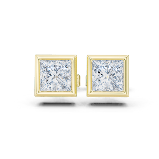 Vintage 1.00CT Princess Cut Lab Grown Diamond Elegant Dainty Bezel Set Stud Earring Gift For Her