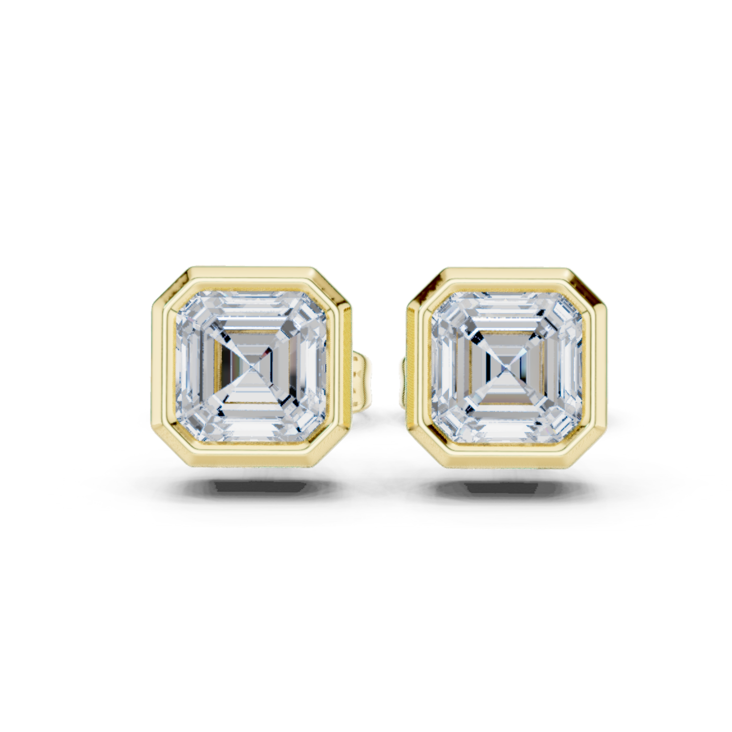 Asscher Cut Lab Grown Diamond Gold Stud Earrings