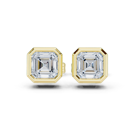Asscher Cut Lab Grown Diamond Gold Stud Earrings