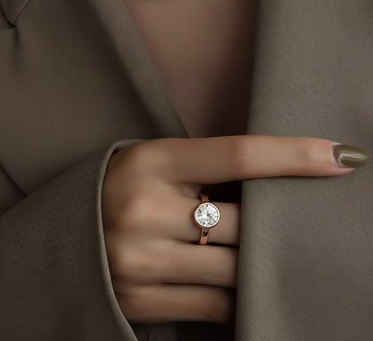 Round Cut Lab Diamond Bezel Set Dainty Solitaire Ring