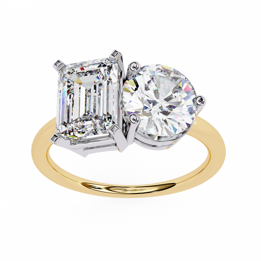 4.04 CT Emerald And Round Cut Lab Grown Diamond Cluster 10k Solid White Gold Two Stone Diamond Ring - HIGHCARAT DIAMONDS