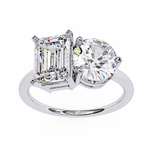4.04 CT Emerald And Round Cut Lab Grown Diamond Cluster 10k Solid White Gold Two Stone Diamond Ring - HIGHCARAT DIAMONDS