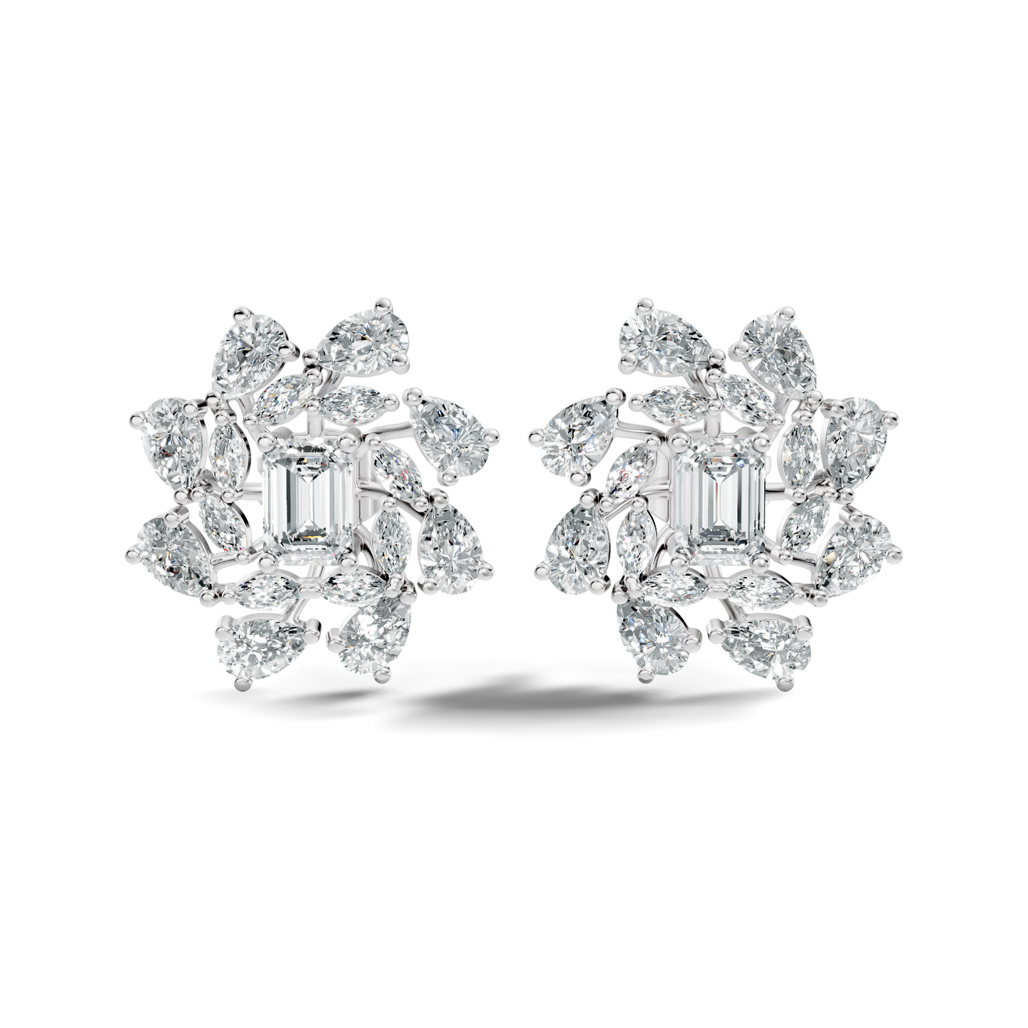 4.12Ct Marquise, Pear and Emerald  Shape Diamond Vintage Flower Shape Dainty Wedding  Earrings For Women's