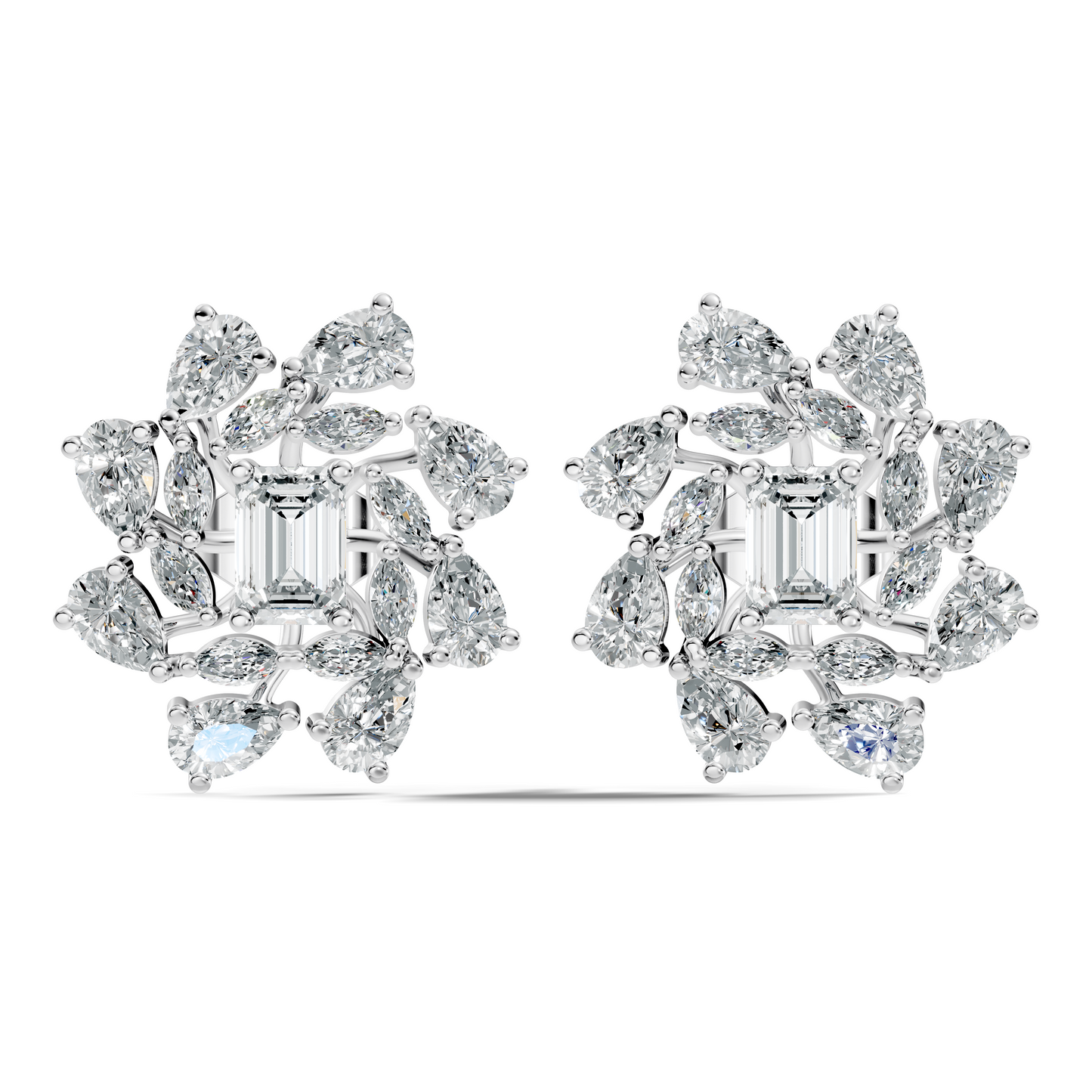 4.12Ct Marquise, Pear and Emerald  Shape Diamond Vintage Flower Shape Dainty Wedding  Earrings For Women's