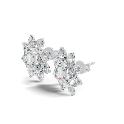 4.12Ct Marquise, Pear and Emerald  Shape Diamond Vintage Flower Shape Dainty Wedding  Earrings For Women's