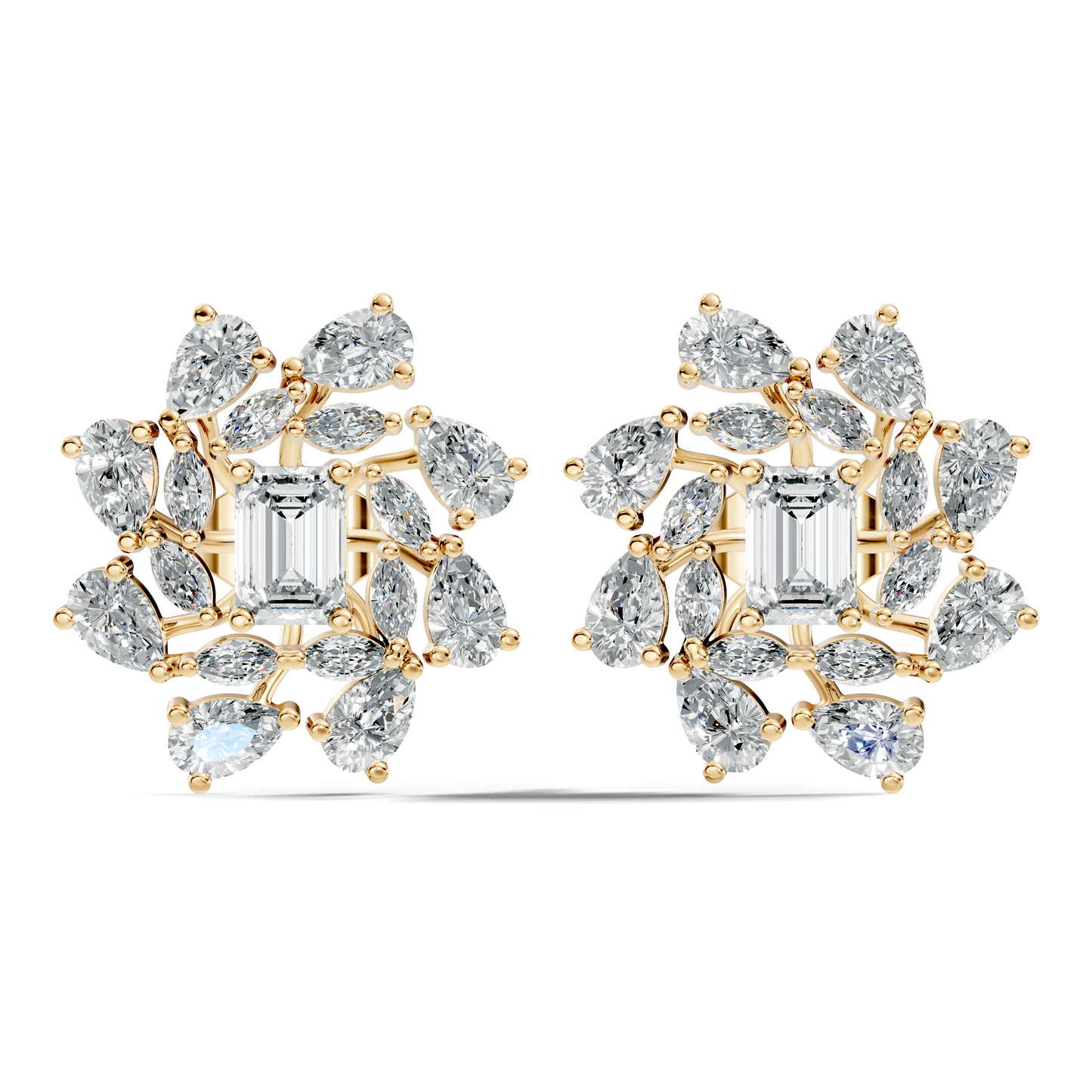 4.12Ct Marquise, Pear and Emerald  Shape Diamond Vintage Flower Shape Dainty Wedding  Earrings For Women's