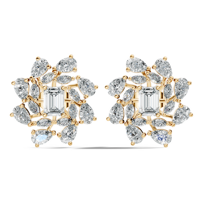 4.12Ct Marquise, Pear and Emerald  Shape Diamond Vintage Flower Shape Dainty Wedding  Earrings For Women's