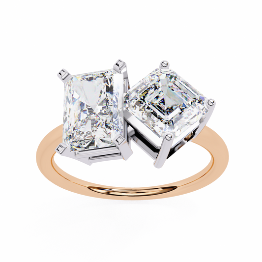 4.17 CT Radiant And Ascher Cut Lab Grown Diamond Unique Two Stone Sparkling Ring for her - HIGHCARAT DIAMONDS
